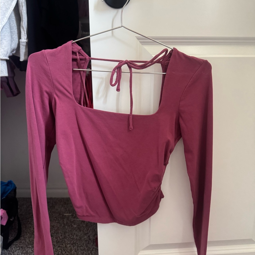 Garage Long Sleeve Square Neck Top in Mauve Rose